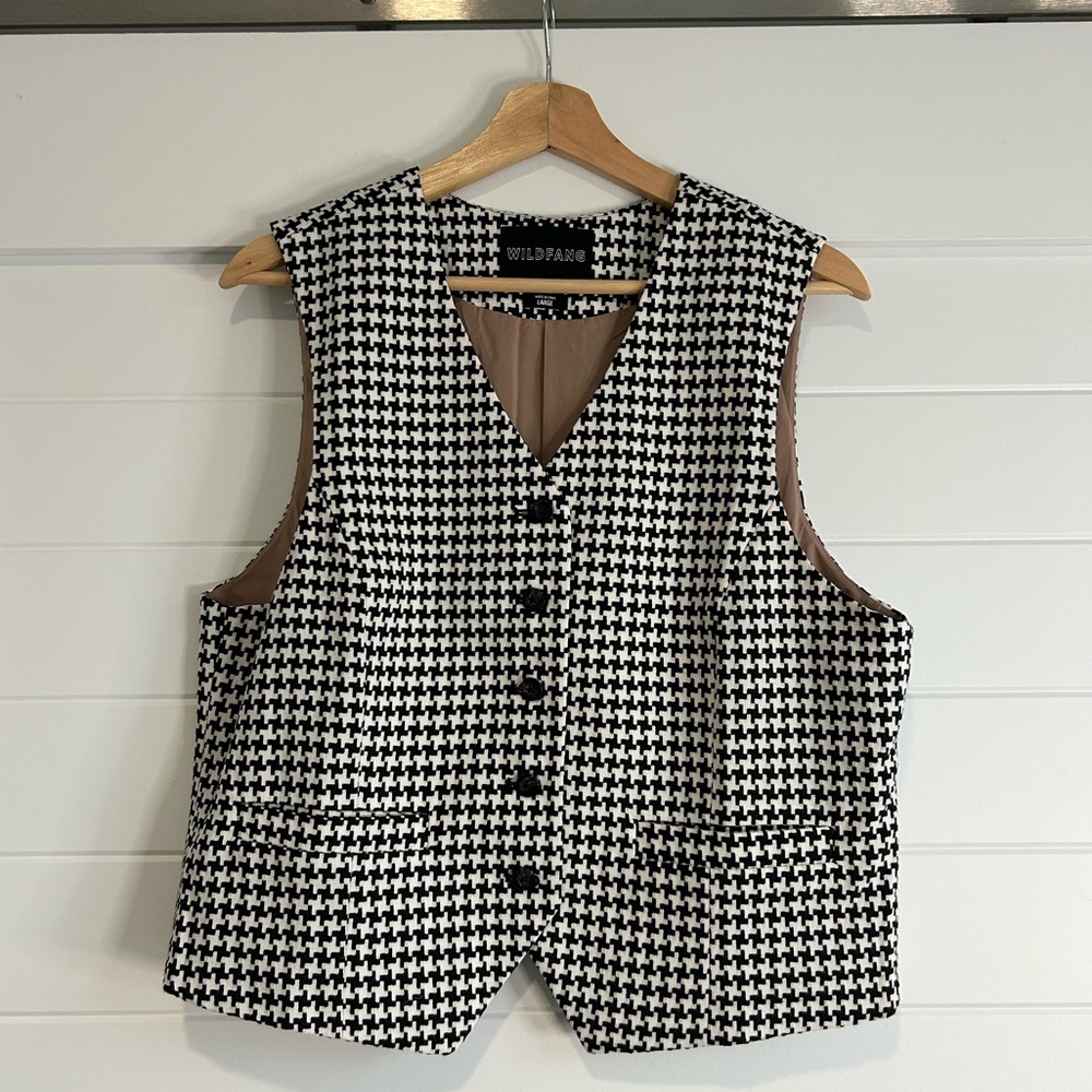 Wildfang Black and White Houndstooth Vest